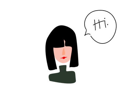 illustration of a girl with black hair and bangs