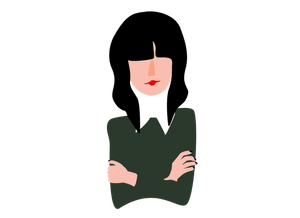 illustration of a girl with black hair and bangs